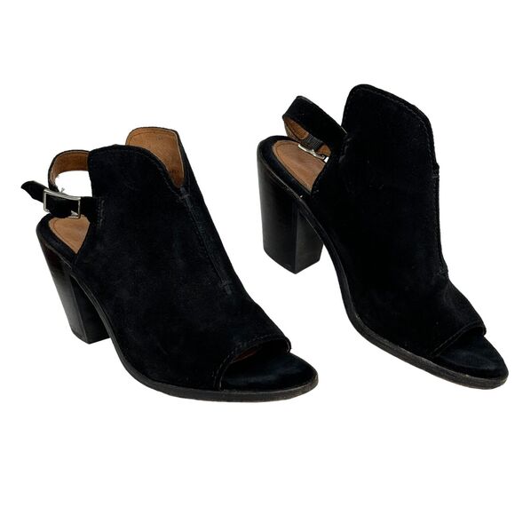 Frye Courtney Suede Leather Slingback Heeled Mule SZ 9 Shootie Black Open Toed - Picture 7 of 10